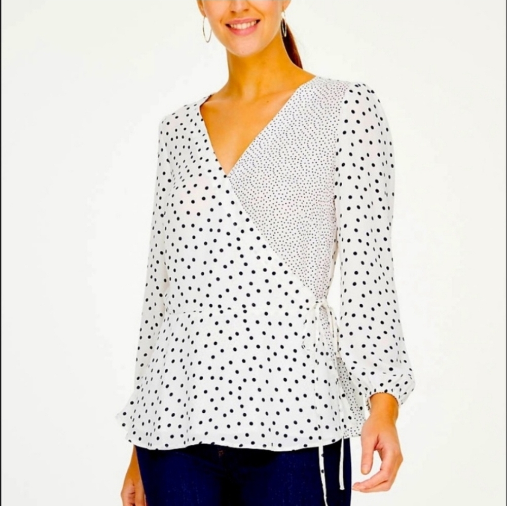 Loft Polka Dot Wrap Style Blouse